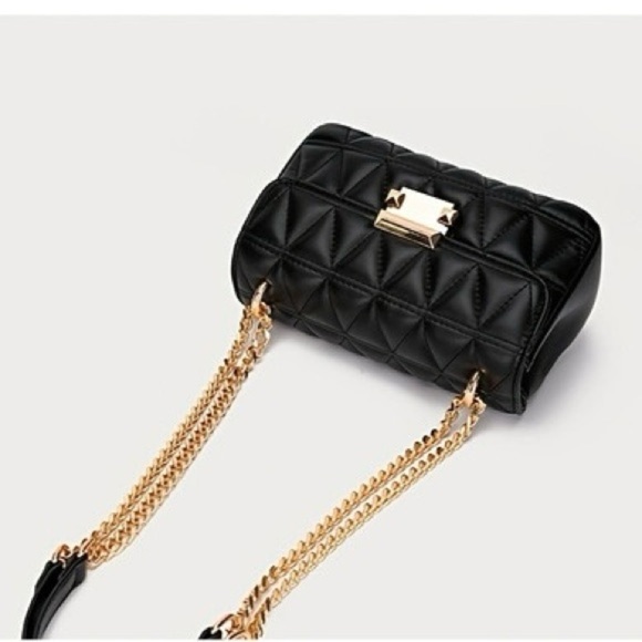 New Black and Gold Quilted Crossbody Bag with Chain Strap - Picture 2 of 7